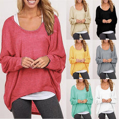 Batwing Long Sleeve Casual Loose Solid Top Shirt Sweater