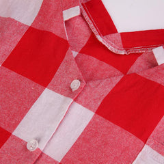Red Plaid Elegant Big Square Patchwork Deep V Neck Shirt