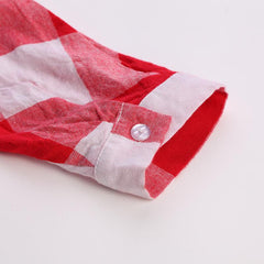 Red Plaid Elegant Big Square Patchwork Deep V Neck Shirt