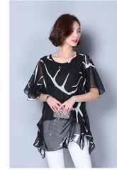 Half Sleeve Chiffon Shirts Women Printed Tops