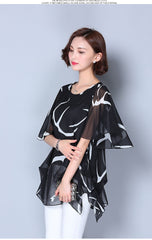 Half Sleeve Chiffon Shirts Women Printed Tops
