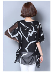 Half Sleeve Chiffon Shirts Women Printed Tops