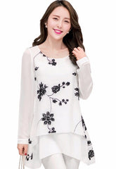 Long Sleeve Women Chiffon Blouse White Lace