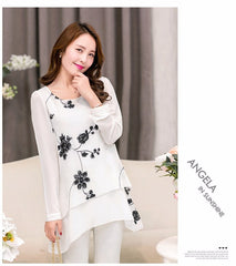 Long Sleeve Women Chiffon Blouse White Lace