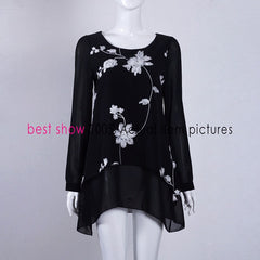 Long Sleeve Women Chiffon Blouse White Lace