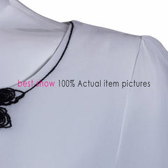 Long Sleeve Women Chiffon Blouse White Lace