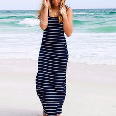 Striped Boho Long Maxi Sleeveless Beach Vest Dress