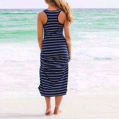 Striped Boho Long Maxi Sleeveless Beach Vest Dress