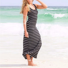 Striped Boho Long Maxi Sleeveless Beach Vest Dress