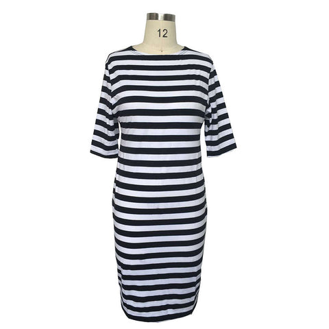 Striped Knee-Length Casual O-neck Loose Dress