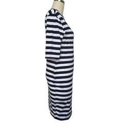 Striped Knee-Length Casual O-neck Loose Dress