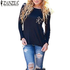 Casual Sexy Blouse Long Sleeve Leopard Patchwork Shirt