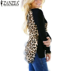Casual Sexy Blouse Long Sleeve Leopard Patchwork Shirt