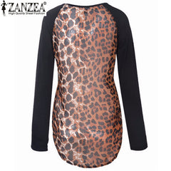 Casual Sexy Blouse Long Sleeve Leopard Patchwork Shirt