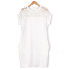 Straight Lace Shoulder Short Sleeve Office Dress