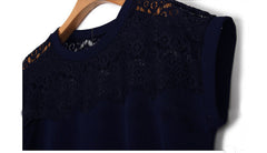 Straight Lace Shoulder Short Sleeve Office Dress