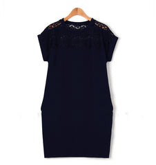 Straight Lace Shoulder Short Sleeve Office Dress
