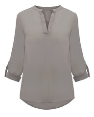 V Neck Chiffon Blouse Fold Long Sleeve Casual