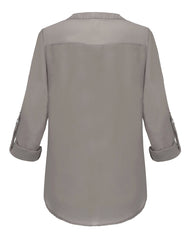 V Neck Chiffon Blouse Fold Long Sleeve Casual