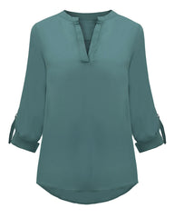 V Neck Chiffon Blouse Fold Long Sleeve Casual