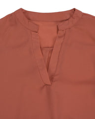 V Neck Chiffon Blouse Fold Long Sleeve Casual