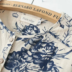 Long Sleeve Cotton Linen Tops Fashion Lotus Pattern Print