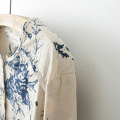 Long Sleeve Cotton Linen Tops Fashion Lotus Pattern Print