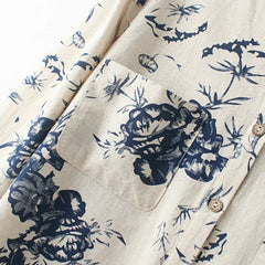 Long Sleeve Cotton Linen Tops Fashion Lotus Pattern Print