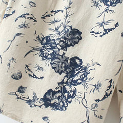 Long Sleeve Cotton Linen Tops Fashion Lotus Pattern Print