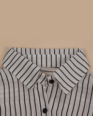 Women Lapel 3/4 Sleeve Striped Long Blouse