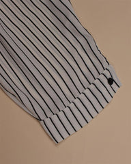 Women Lapel 3/4 Sleeve Striped Long Blouse