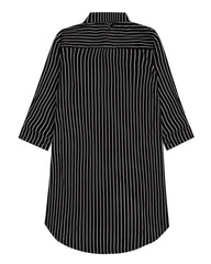 Women Lapel 3/4 Sleeve Striped Long Blouse