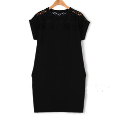 Straight Lace Shoulder Short Sleeve Office Dress