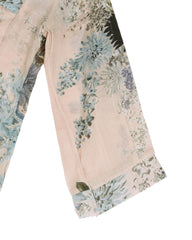 Floral Print 3/4 Sleeve Linen Button Casual Long Blouse