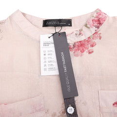 Floral Print 3/4 Sleeve Linen Button Casual Long Blouse