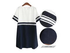 Chiffon Patchwork Short Sleeve O-neck Straight Midi Dress