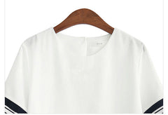 Chiffon Patchwork Short Sleeve O-neck Straight Midi Dress