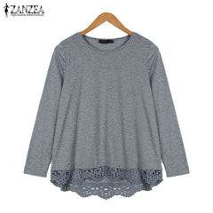 Long Sleeve O-Neck Casual Tops Sexy Lace Crochet