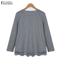 Long Sleeve O-Neck Casual Tops Sexy Lace Crochet