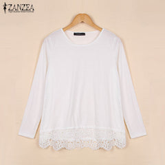 Long Sleeve O-Neck Casual Tops Sexy Lace Crochet