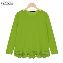 Long Sleeve O-Neck Casual Tops Sexy Lace Crochet