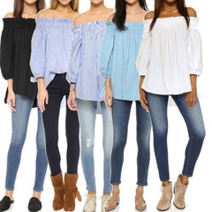 Sexy Off Shoulder Slash Neck Blouse Shirts Casual 3/4 Sleeve