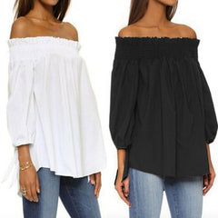 Sexy Off Shoulder Slash Neck Blouse Shirts Casual 3/4 Sleeve