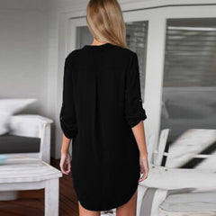 V neck Long Sleeve Party Mini Chiffon Shirt Dress