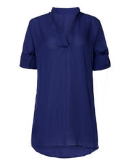 V neck Long Sleeve Party Mini Chiffon Shirt Dress