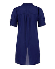 V neck Long Sleeve Party Mini Chiffon Shirt Dress