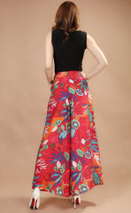 Print Flower Pattern Wide Leg Loose Linen Dress Pants