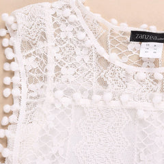 Short Tassel Solid White Mini Lace Dress