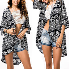 3/4 Sleeve Casual Beach Boho Cover Up Cardigan Long Blouse