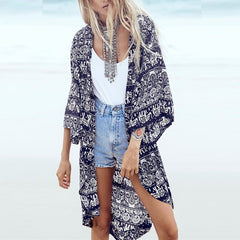 3/4 Sleeve Casual Beach Boho Cover Up Cardigan Long Blouse